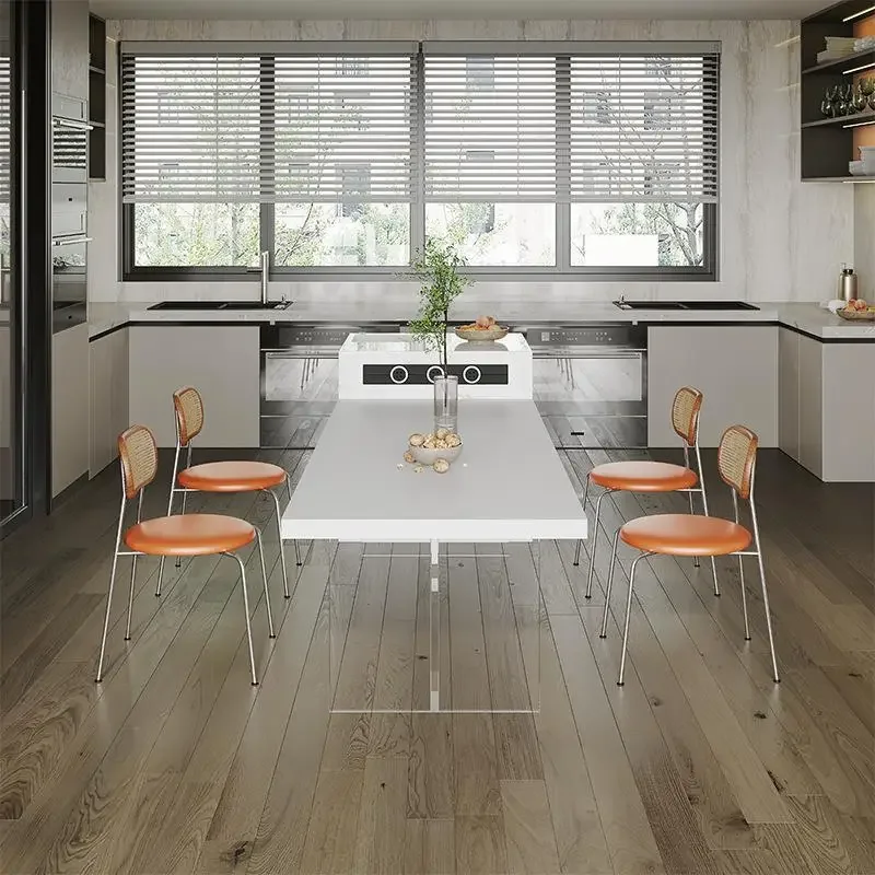 Table à manger en plaque de roche acrylique, transparente, Simple, blanche, italienne