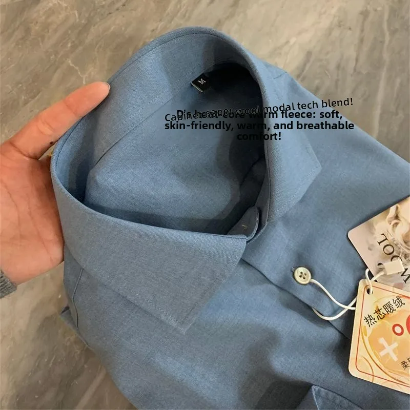 

Italian Luxury Men's Long Sve irt Wool Modal Wior Collar Ele Faion Urban Sle Pure Color Stand Fit Autumn Wear
