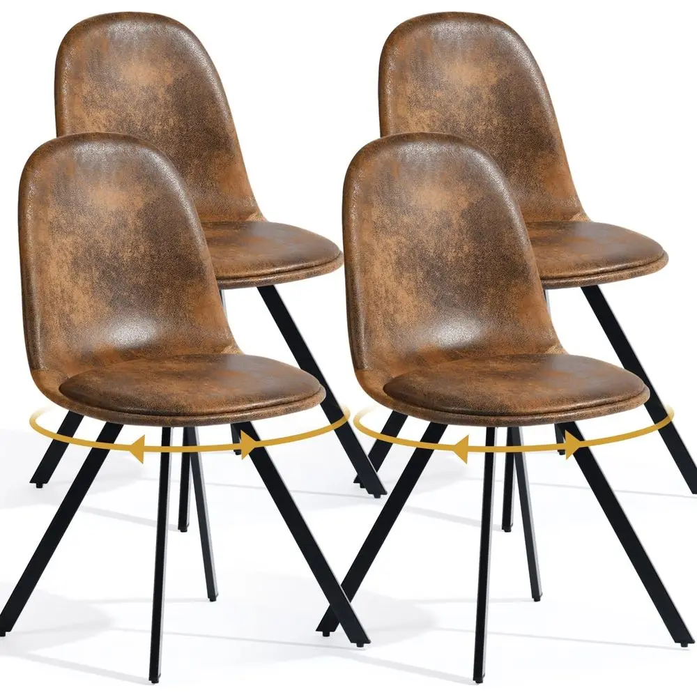

4 Swivel Suede Upholstered Dining Chairs with Padded Seats and Metal Legs - Comfortable for Home, Kitchen, Café, Restaurant - Br