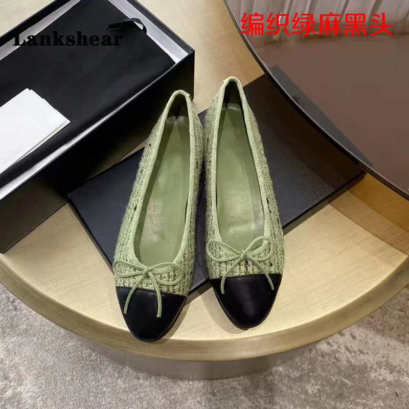 Bowknot Flat Round Toe Shallow Mouth Single Shoes New Leather Color Matching Women\'s Shoes Single Shoes Women\'s Ballet Shoes