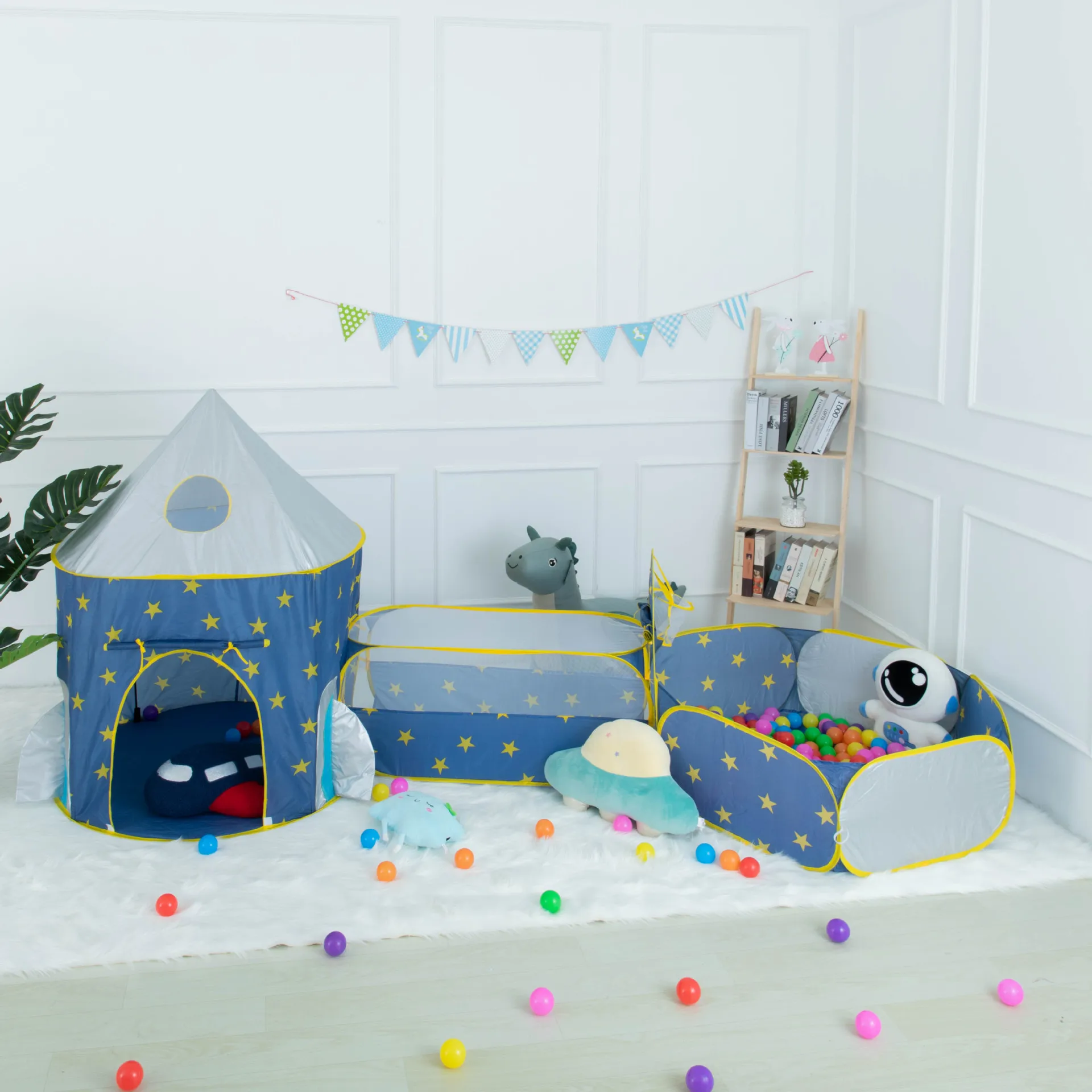 3 in 1 Portable Rocket Children\'s Tent Toys Camping Tent Kids Ball Pool for Children Play House Crawling Tunnel Pop-up Tent
