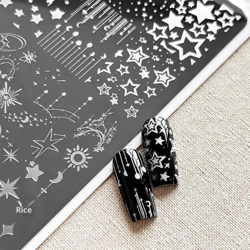 1PCS Cartoon Moon Stars Nail Stamping Plates Rectangle Template Stencils Nail Art Stamp Image Plate Manicure Nail Print Tools