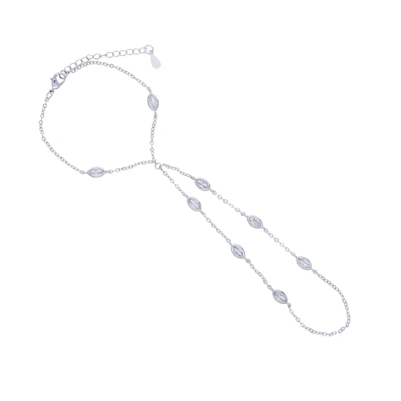 2025 New Elegance Fashion Women Hand Chain Bracelet With Ring Gold Color Tear Drop CZ Geometric Jewelry