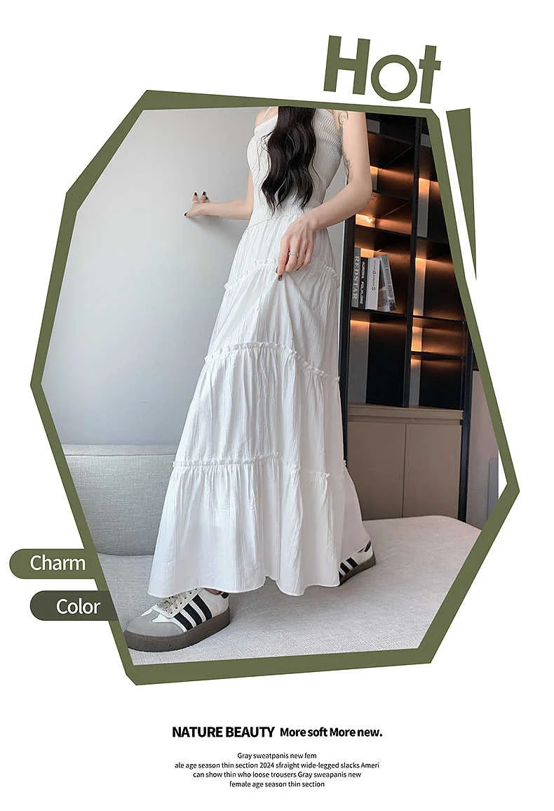 White Half Skirt for Women 2024 New Spring and Autumn High Waist A-line Skirt Small Umbrella Skirt Long Skirt Summer Cake Skirt