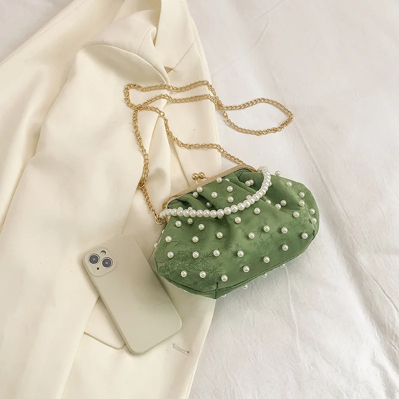 Summer Green White Seashell Shape Small Clutches Handbags Classic Fashion Ladies Daily Shoulder Bag Crossbody Chain For Women