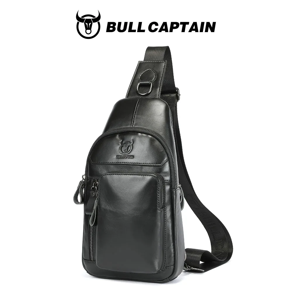 

BULLCAPTAIN Men's Genuine Leather Chest Bag Multifunctional Shoulder Crossbody Bag Casual Retro Sports Outdoor Mobile Phone Bag