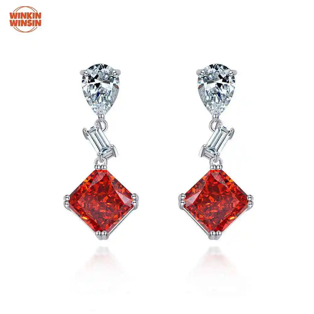 

Winkin Winsin S925 Silver Earrings 5 Carat Square High Carbon Diamond Ice Flower Cut Light Luxury and Versatile
