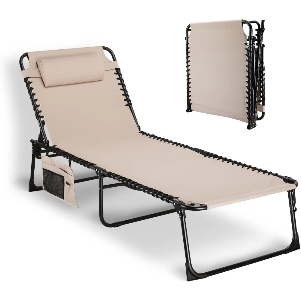 

Oversize Chaise Lounge Outdoor, Heavy-Duty Folding Lounge Chair for Outside, Portable Trifold Beach Lounger with 5 Adjustable P