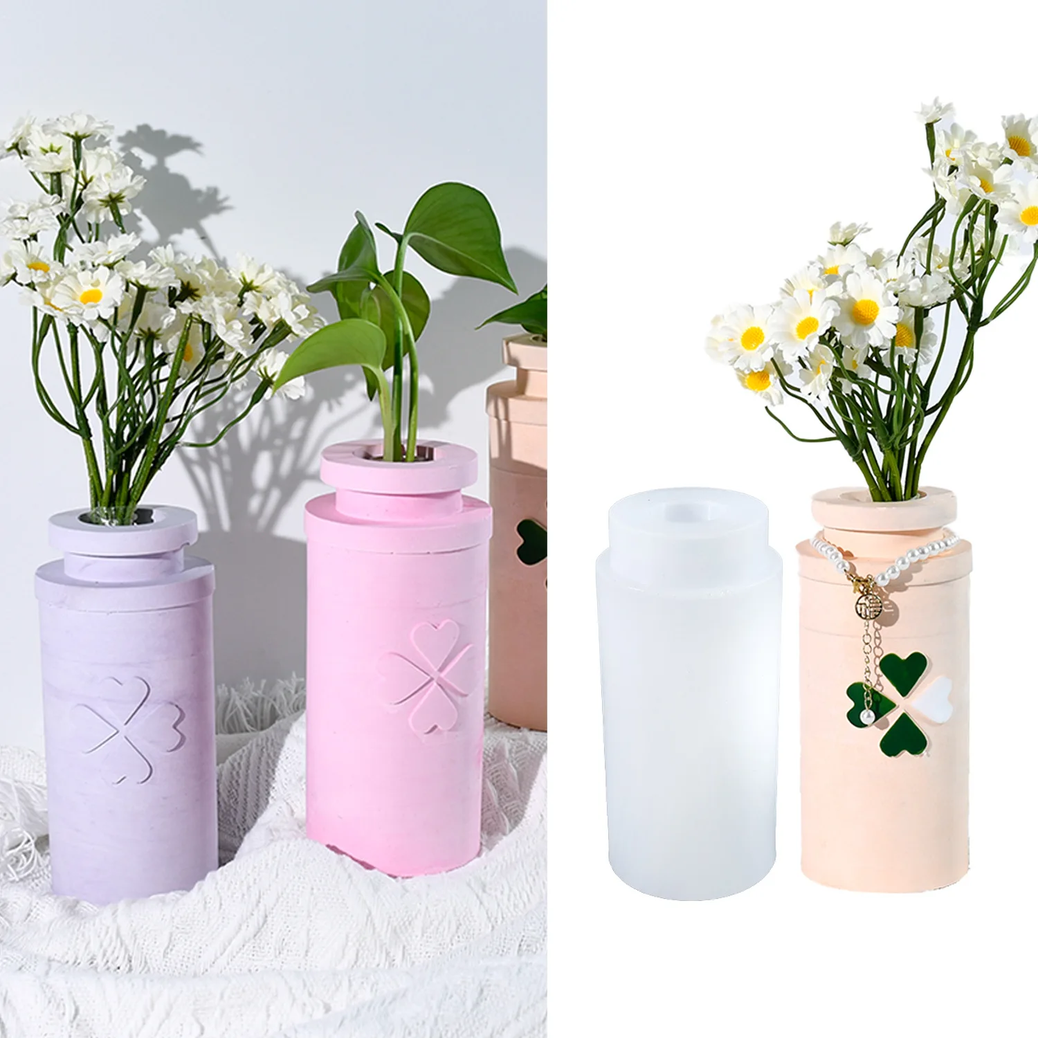 

Four-leaf clover Bottles Epoxy Resin Molds DIY Gypsum Concrete Ceramic Hydroponic Test Tube Silicone Vase Mold Home Decor