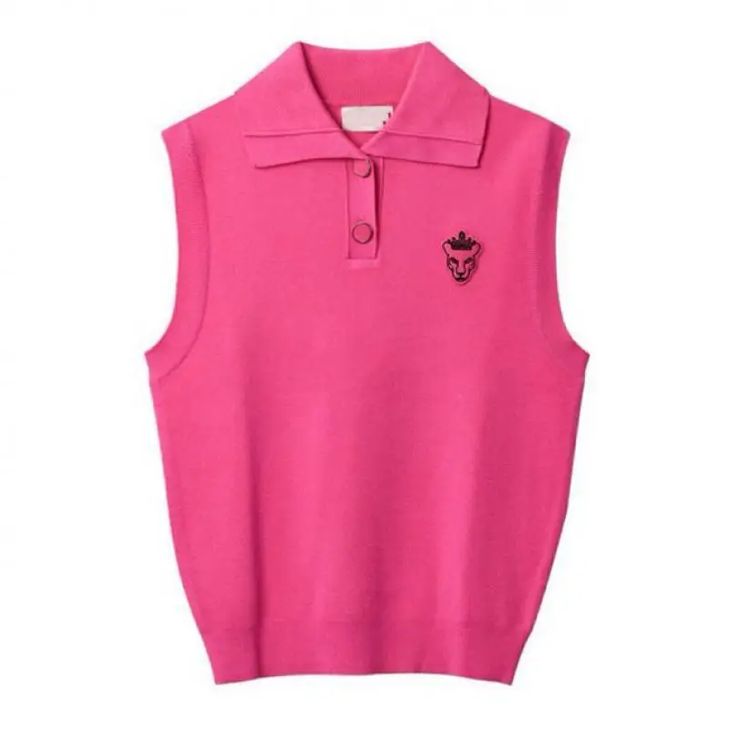 Women Lapel Knitted Golf Shirt , New Fashion Slim-fitting Sports Style Sleeveless Golf Vest