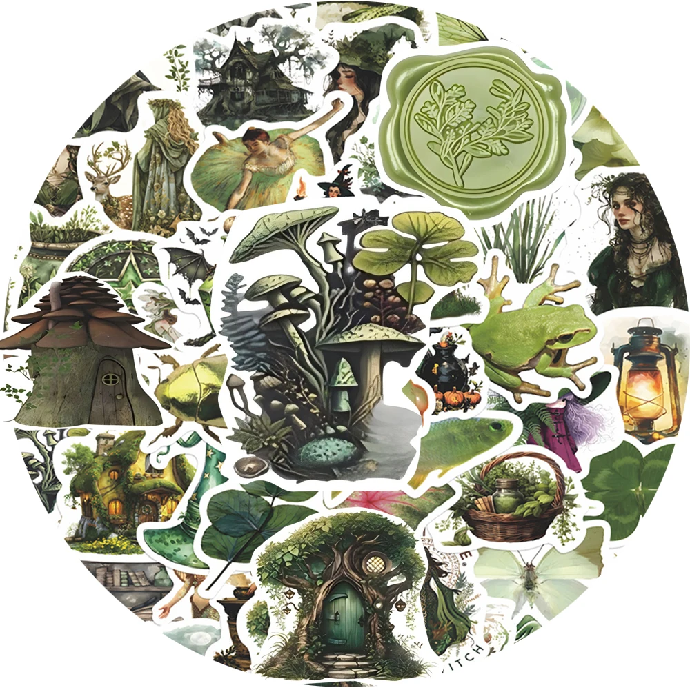 

10/30/67pcs Cool Green Magic Witch Decoration Stickers Cartoon Decals DIY Laptop Phone Car Bike Waterproof Sticker Kids Toys