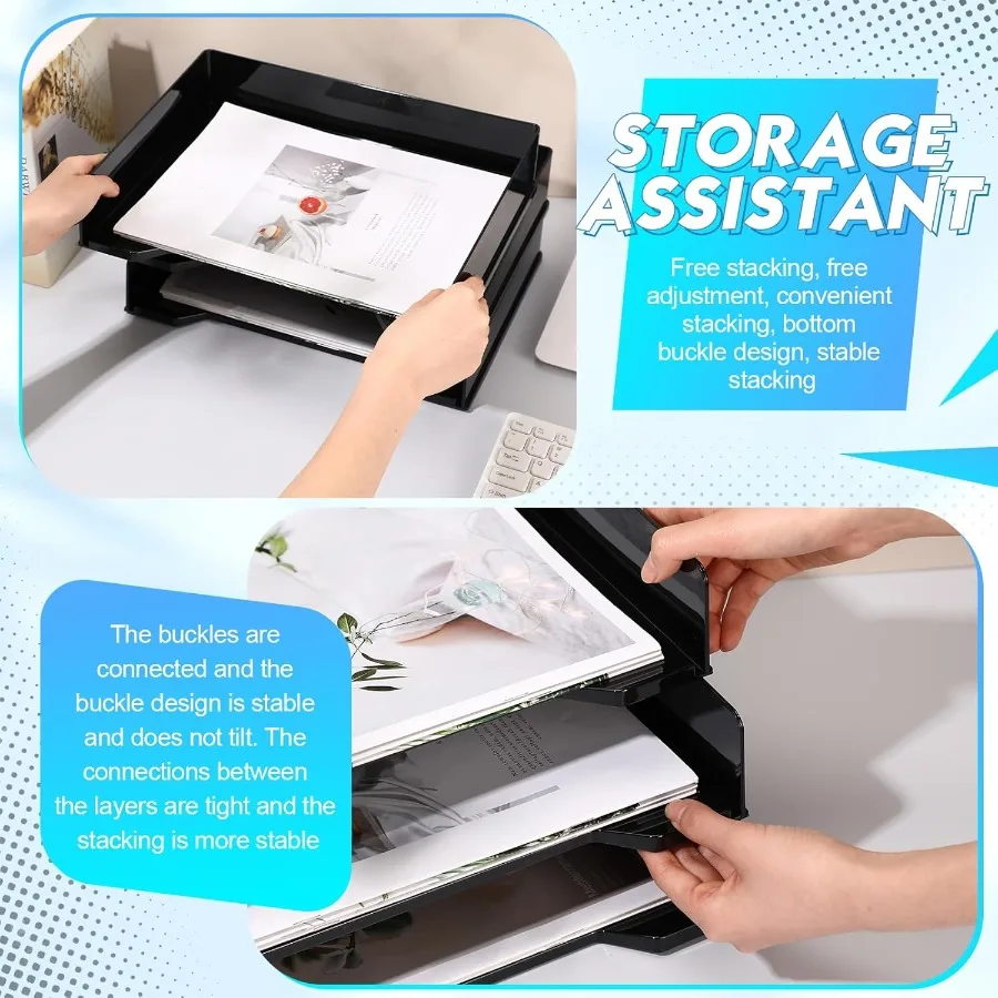 4 قطعة صينية رسائل قابلة للتكديس منظم مكتب بلاستيكي مستطيل 13x9.5x2.6 في حامل الورق ملف صينية اكسسوارات رف لـ De #6