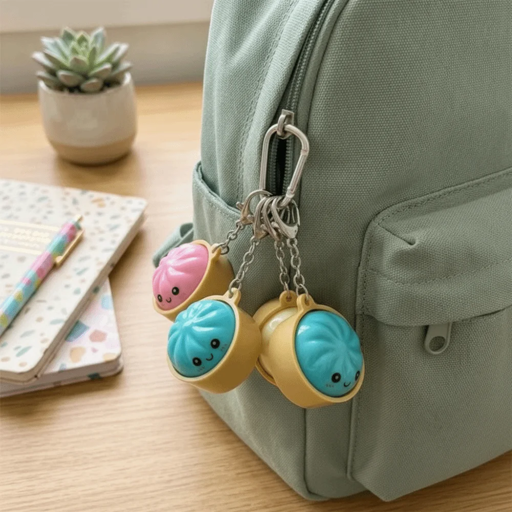 With Steamer Mini Dumplings Squishy Squeezable Pendant Light-Up Steamed Bun Keychain Fidget Cute Pinch Keyboard Fidget