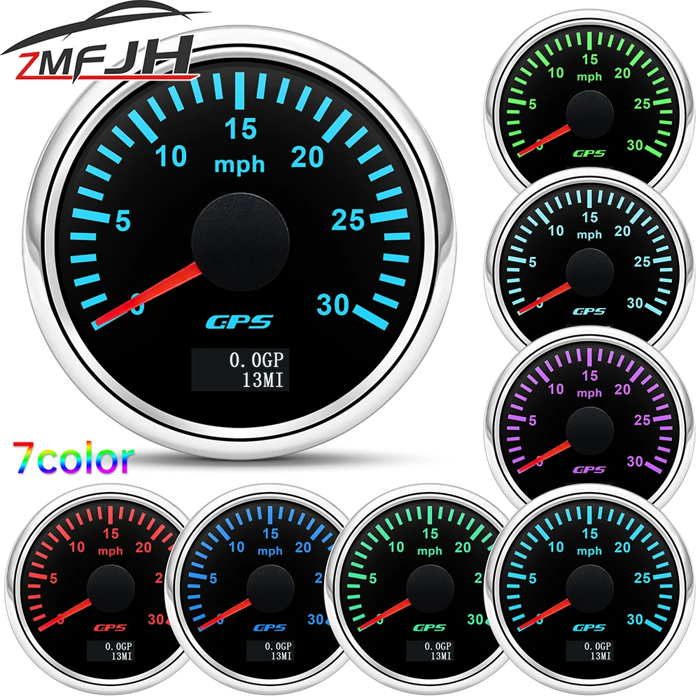 

52mm GPS Speedometer 7 Color Backlight 30/60/80/120/200 MPH Speed Meter Gauge For Marine Boat Car Truck 12V 24V Odometer Gauge