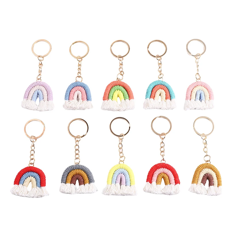 Boho Rainbow Chaveiro Pingentes para Mulheres, Borlas De Arco-íris De Malha À Mão, Chaveiro Bonito, Decoração De Bolsa, Acessórios De Jóias DIY, Novo