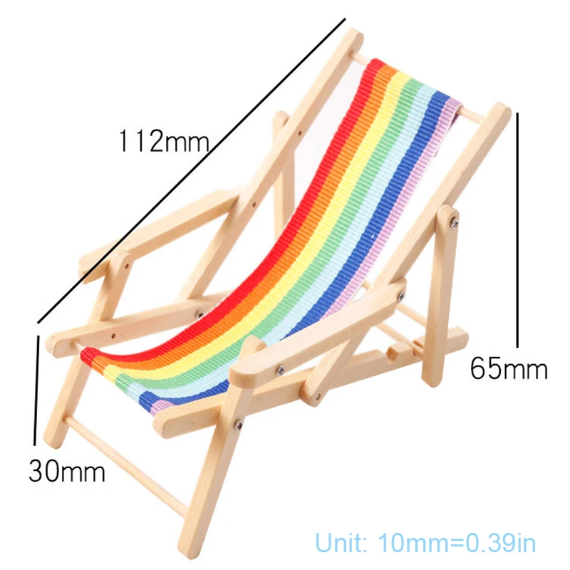 1:12 Dollhouse Rainbow Lounge Chair Foldable Beach Chair Model Dollhouse Mini Furniture Decor Toy Micro Scene Construction Prop