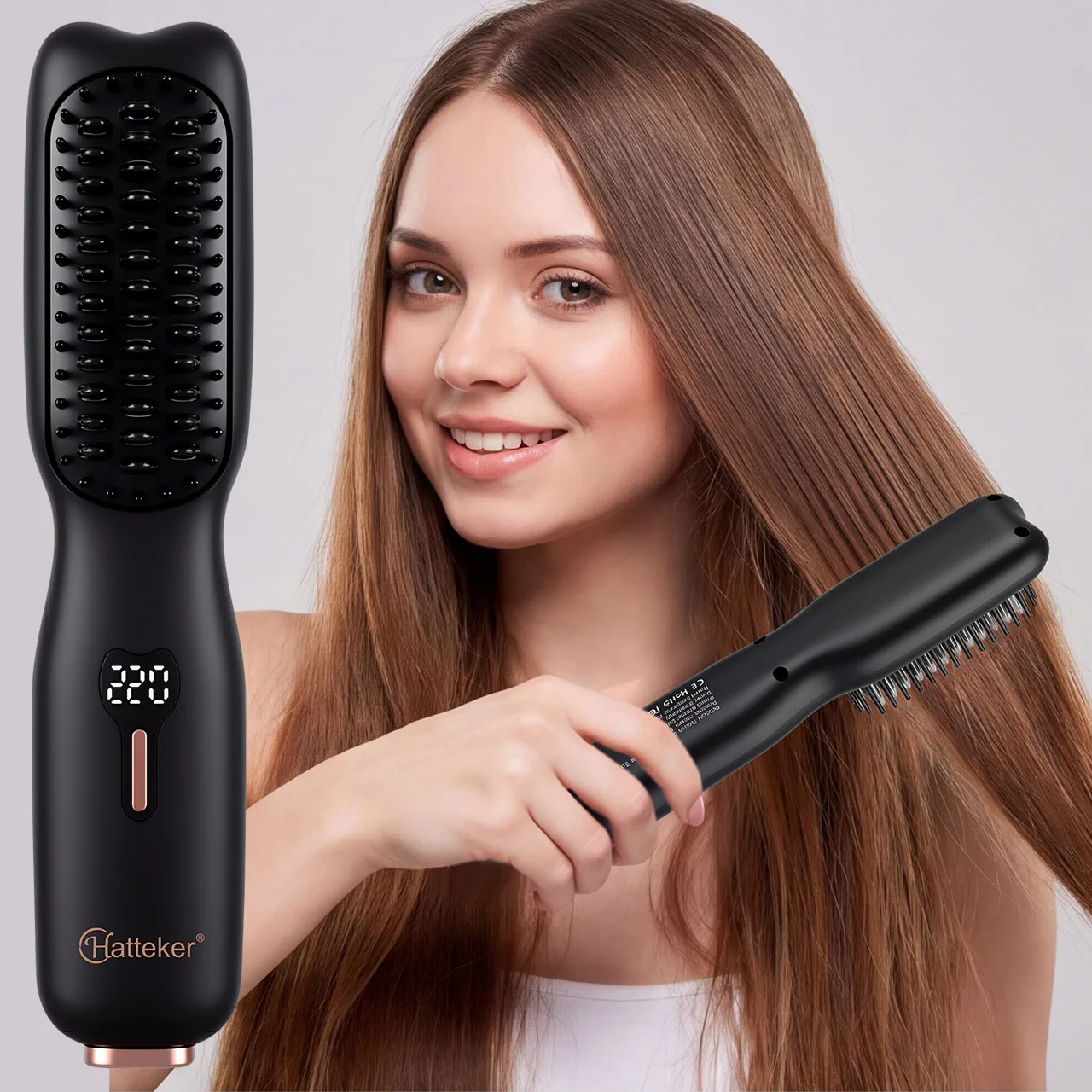 Hatteker Wireless Hair Straightening Comb Portable USB Multi-temperature Control Straightener And Curler for All Hair Types 8