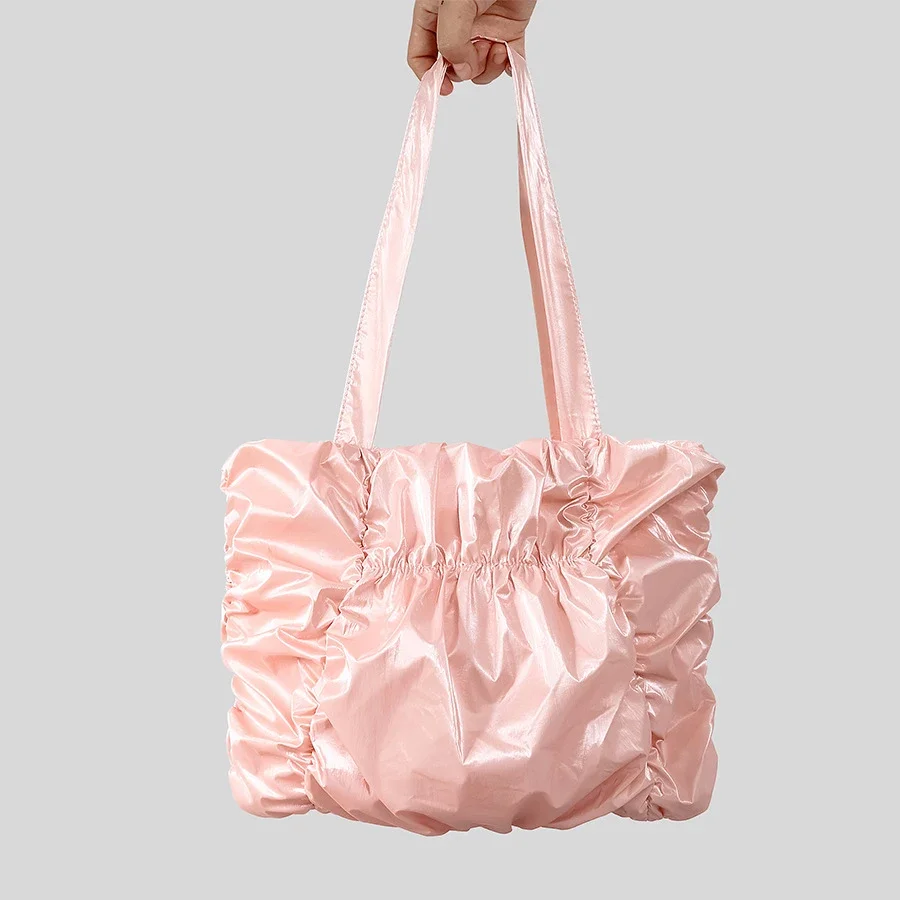 

Elegant Ruffles Pillow Shoulder Bags Soft Puffer Women Handbags Sweet Ruched Nylon Padded Crossbody Bag Large Capacity Tote Bag