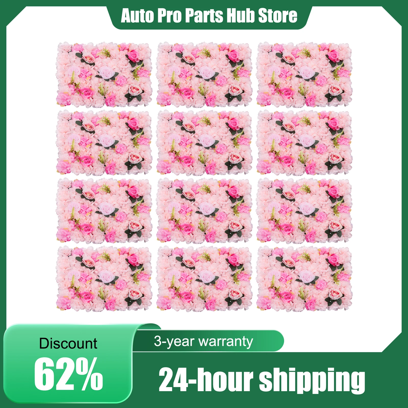 

12pcs Artificial Flower Wall Stage Background Decor, Wall Mount Wedding Venue Decorations, with Dahlia and Rose, DIY, Pink