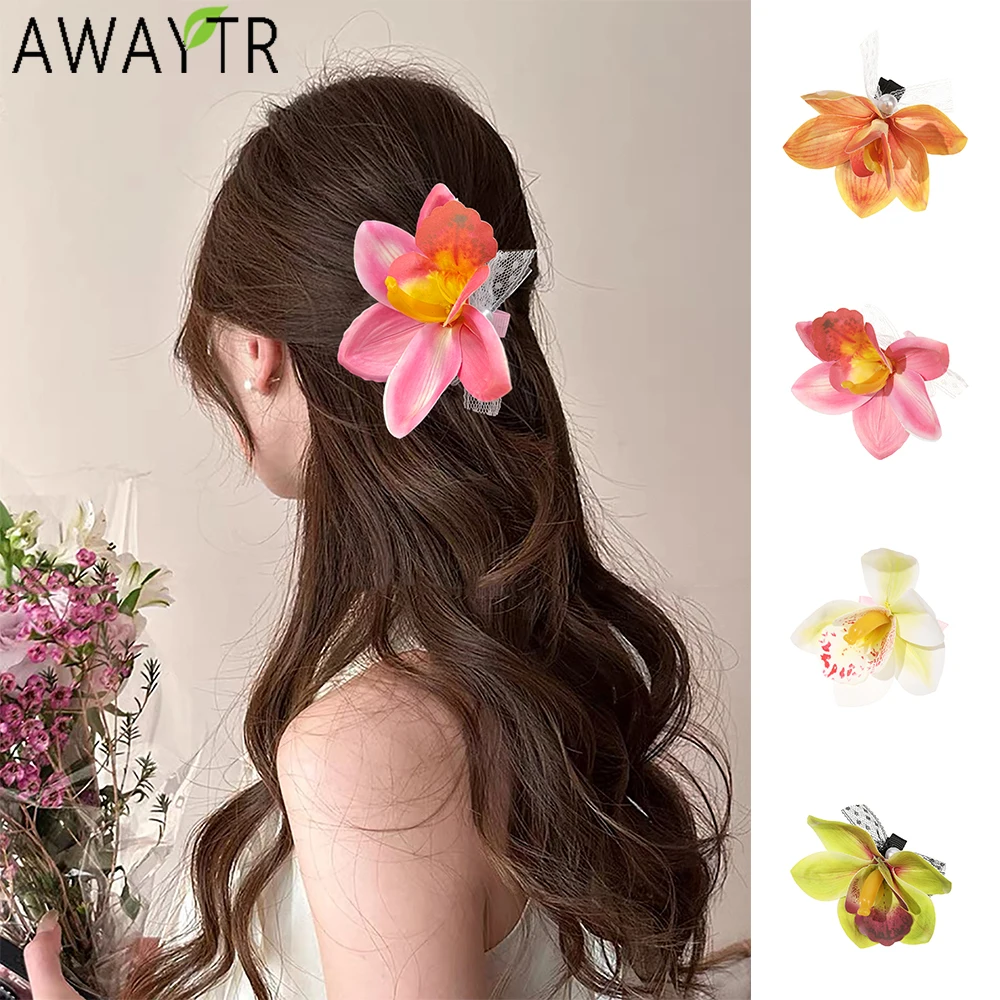 AWAYTR Mesh Calyx Orchidee Blume Haarnadeln Niedliche Blumen Kopfbedeckung Romantische Haarschmuck Mädchen Seitlicher Pony Clip Süße Haarspangen