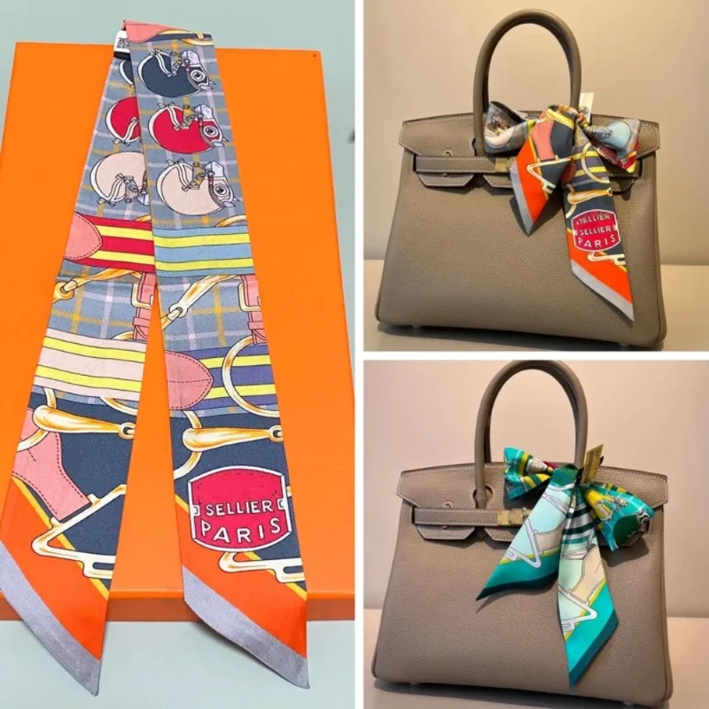 Spring New Style Steed Cavalry Horse Racing Lady Versatile Twill Ribbon Scarf Travel Bag Handle Ribbon Hair Band Small Scarf