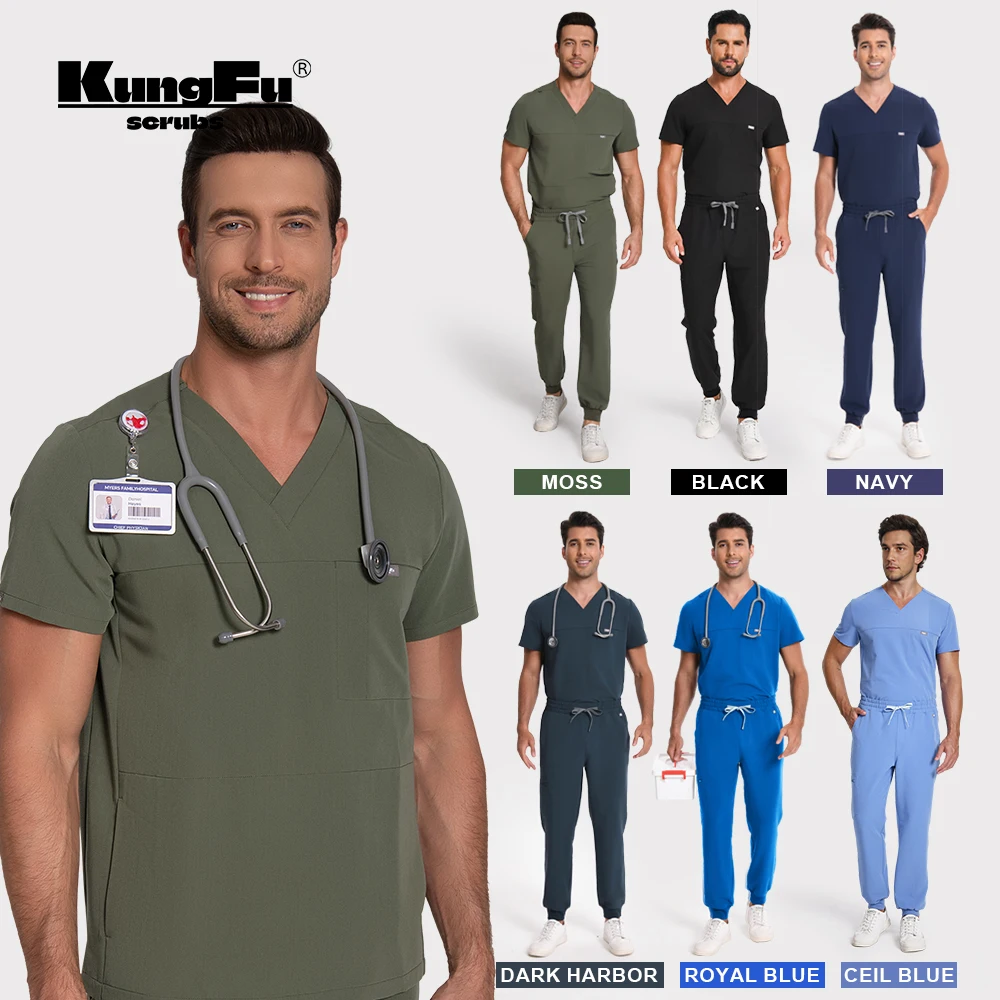 

KUNGFU SCRUBS мужские дышащие мягкие медицинские скрабы костюм водостойкие антибактериальные хирургические скрабы салон красоты спецодежда