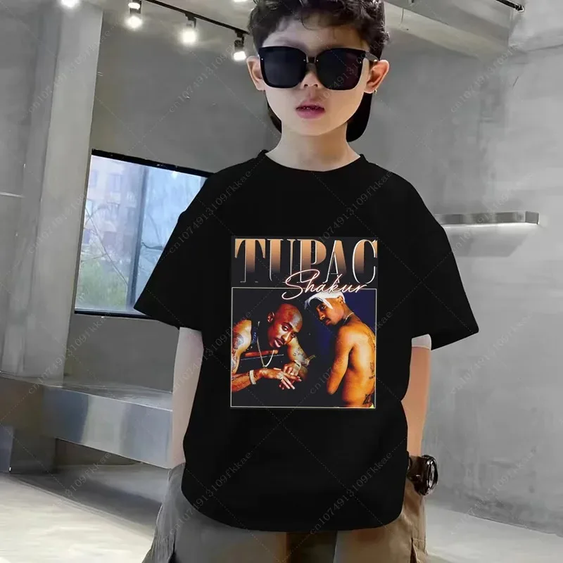 Children Tupac 2pac Hip Hop Cotton Printed T-shirt Kids Baby Casual T Shirt Girls Boys Short Sleeve Summer Teenager Tops Unisex