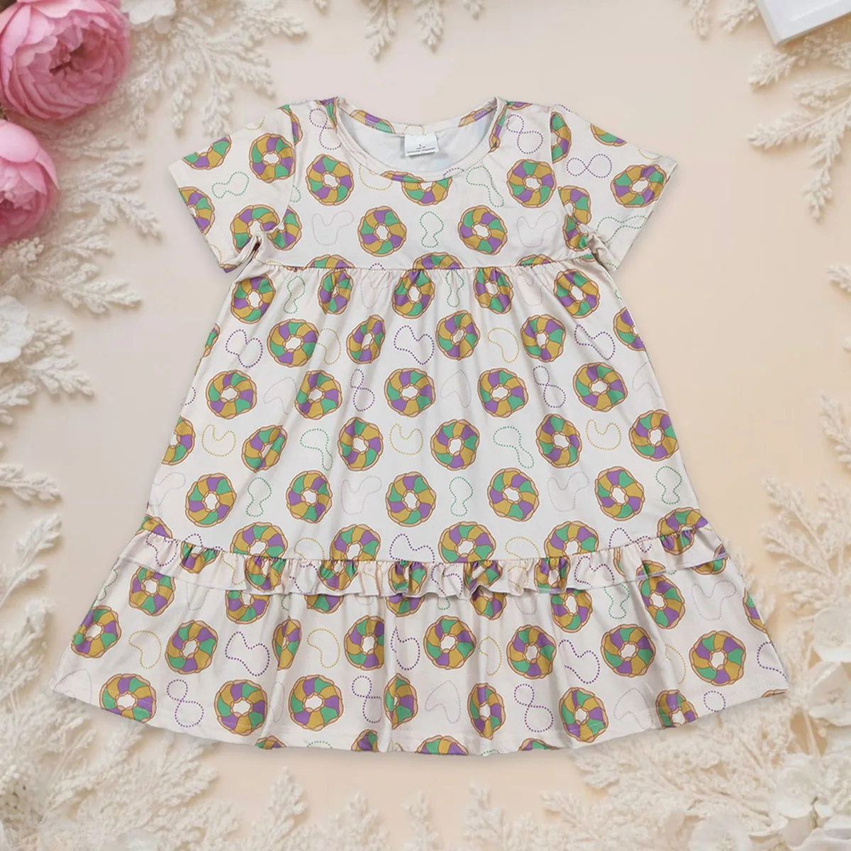 

Одежда для Марди Гра для маленьких девочек, платья до колена с короткими рукавами, детское платье с пончиками для малышей, одежда для младенцев, оптовая продажа