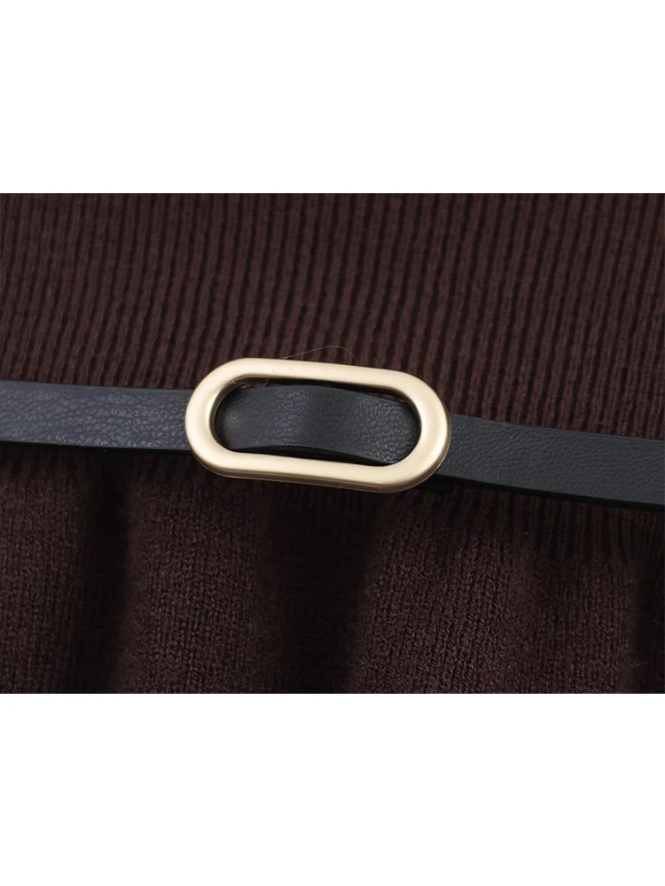 Femmes automne 2025 à manches courtes tricot porter Vintage nouveau froncé ourlet pull haut ample ceinture décoration décontracté dame tricoté pull