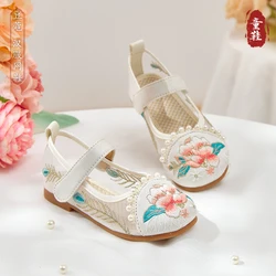 Zapatos Hanfu para niños, zapatos bordados antiguos de estilo veraniego para niñas, zapatos de vestir Tang de estilo chino, zapatos de rendimiento de estilo nacional