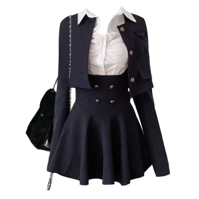 

plus Size Sweet And Spicy Sle ort Suit Jaet Skirt Set College Theme Spring Faion Women's Tee Piece Set Collar ...