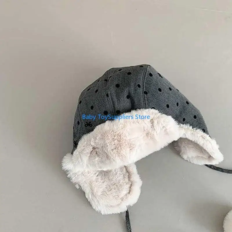 

R1WF Kids' Dot Earflap Hat Windproof Caps with Fleece Lining Provides Warmth