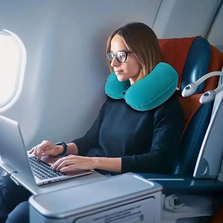 Ice silk Inflatable Portable Neck Pillow That Can Be Stored And Self Filled Suitable For Outdoor Travel Business Trips camping