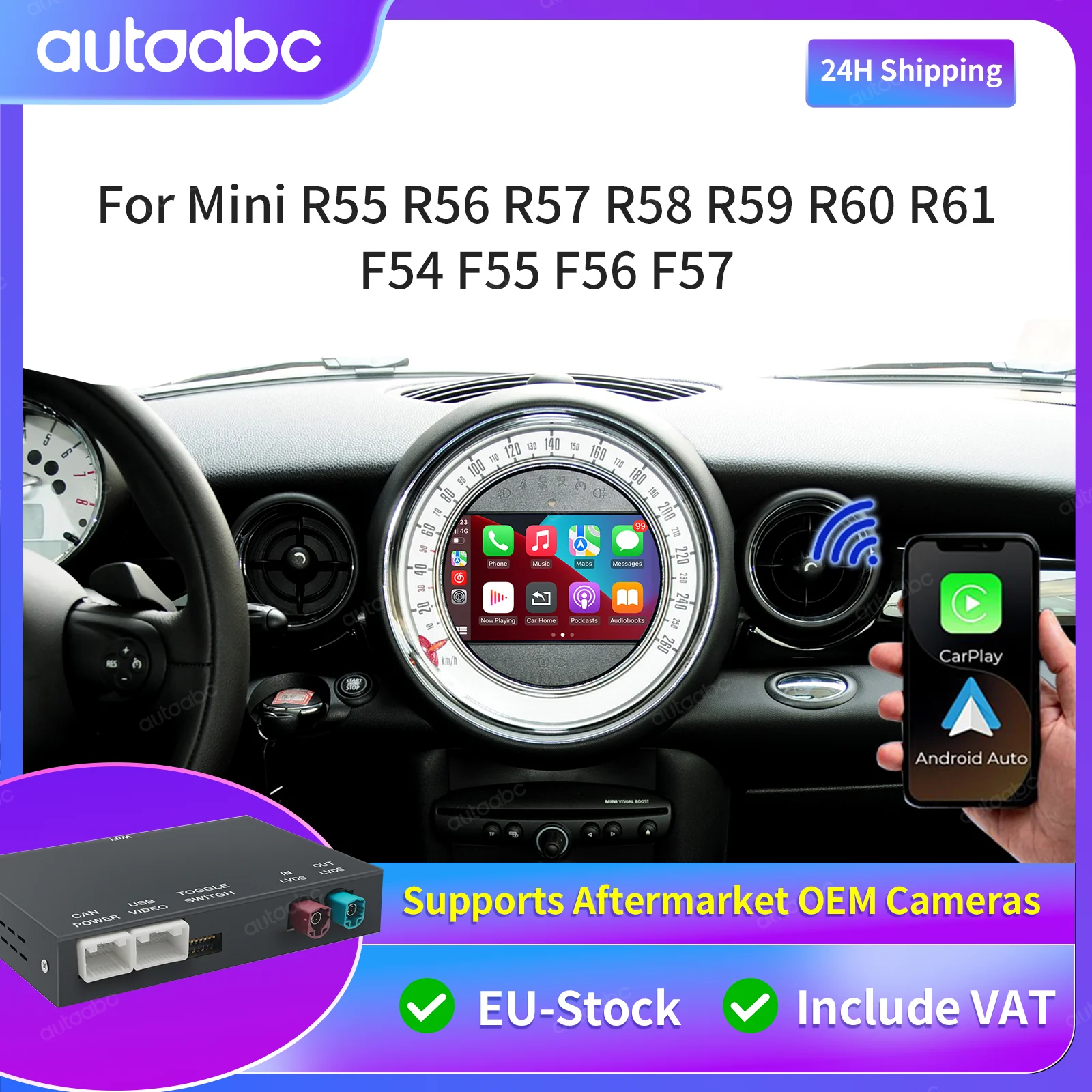 Boîtier décodeur sans fil CarPlay Android Auto pour BMW Mini Cooper NBT CIC R55 R56 R57 R58 R59 R60 R61 AirPlay Mirror Link Navigation