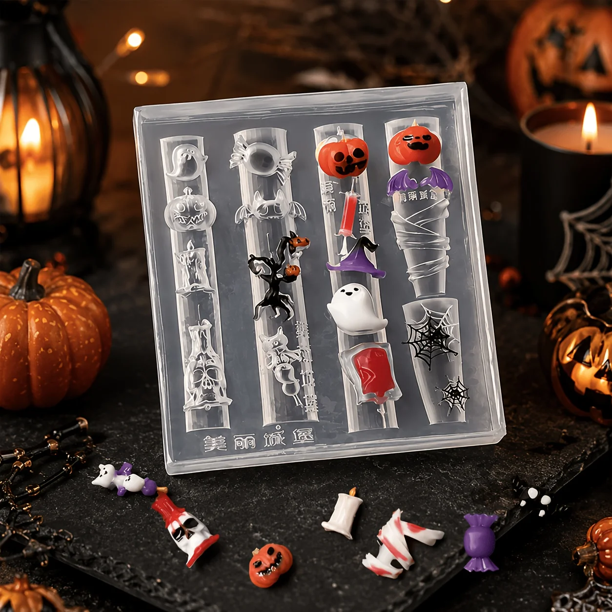 Halloween 3D Nail Art Silicone Mold Featuring Pumpkin MummySkull Spiderweb Patterns Reusable Nail Art Accessory Shaping Template