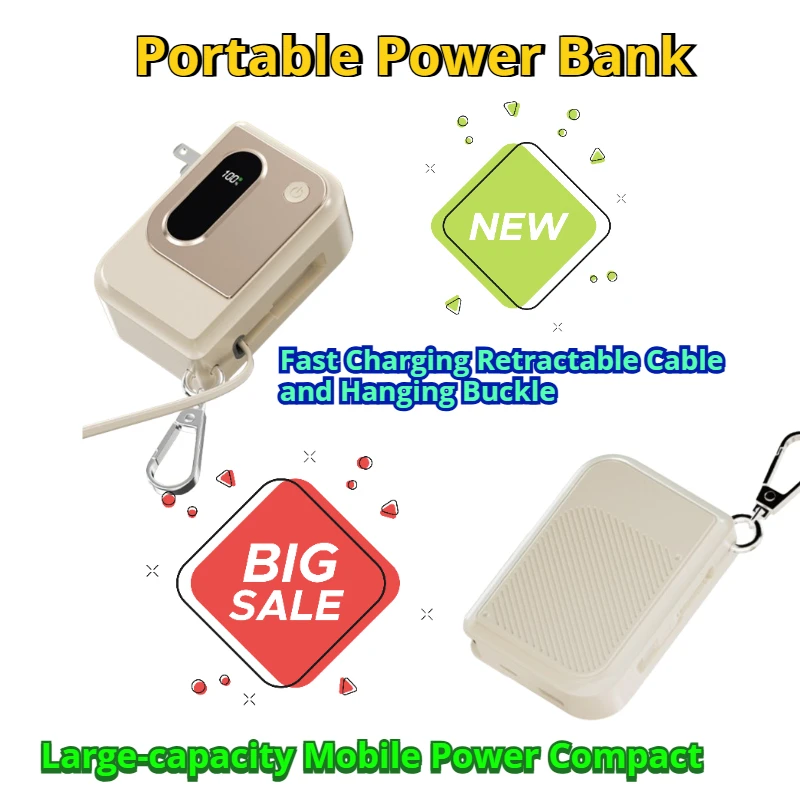 

35W 10000mAh Portable Power Bank Large-capacity Mobile Power Compact Fast Charging Retractable Cable and Hanging Buckle