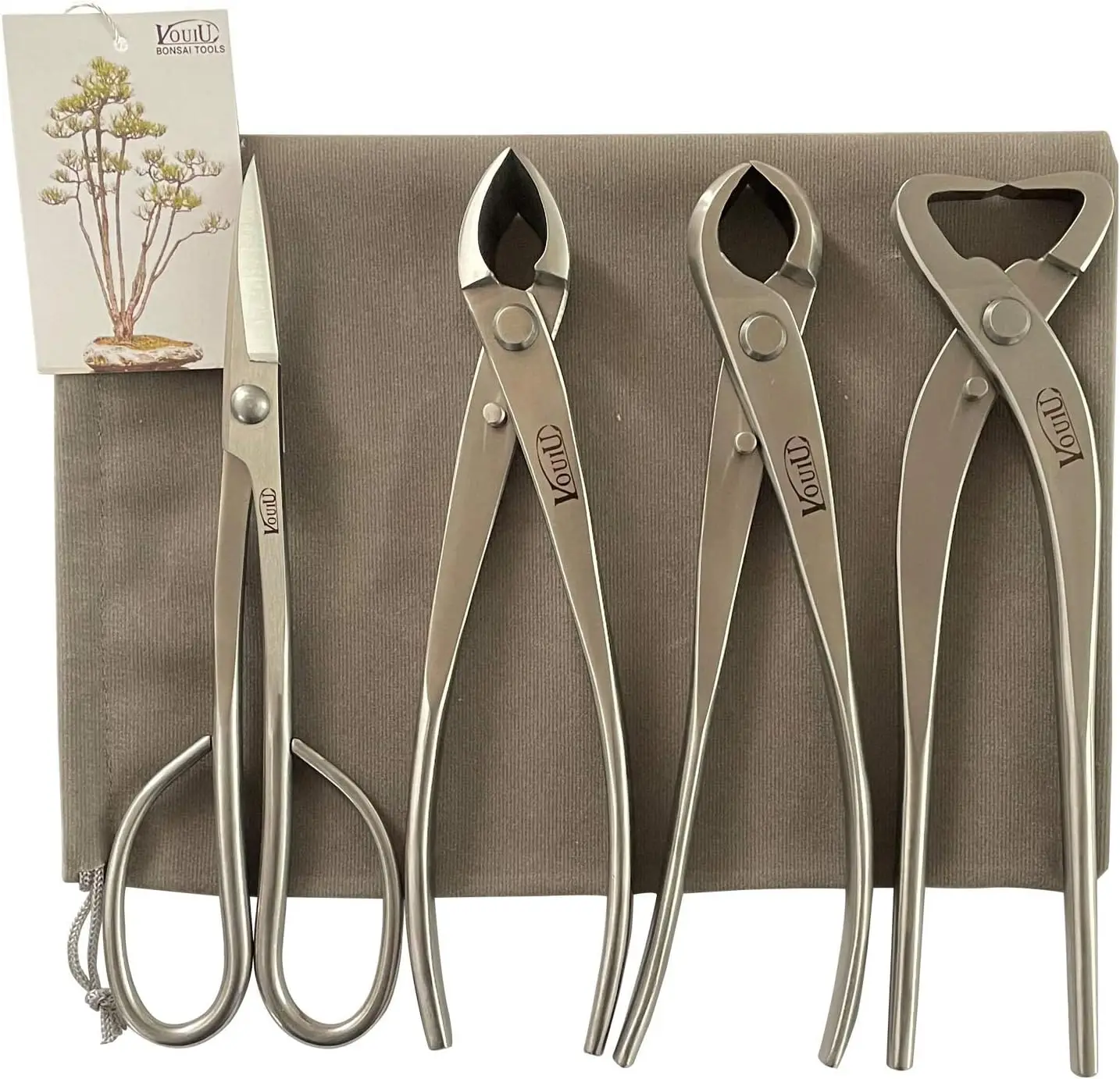 

4-Piece Bonsai Tool Set with Concave Cutter, Knob Cutter, Trunk Splitter & Scissors for Gardening