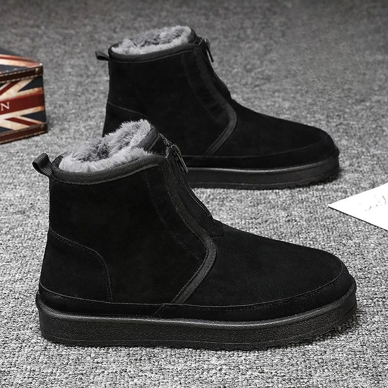

Мужские зимние ботинки на молнии 2025 года, сверхпрочные ботинки на флисовой подкладке, теплые противоскользящие ботинки на толстой подошве, увеличивающие рост, на хлопковой меховой подкладке