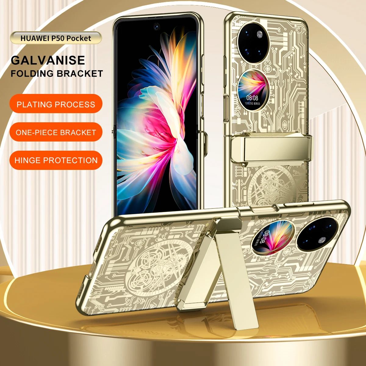 For Huawei P50 Pocket Phone Case Mechanical Electroplating Folding Stand Protective Case Anti-drop Cover For P50Pocket