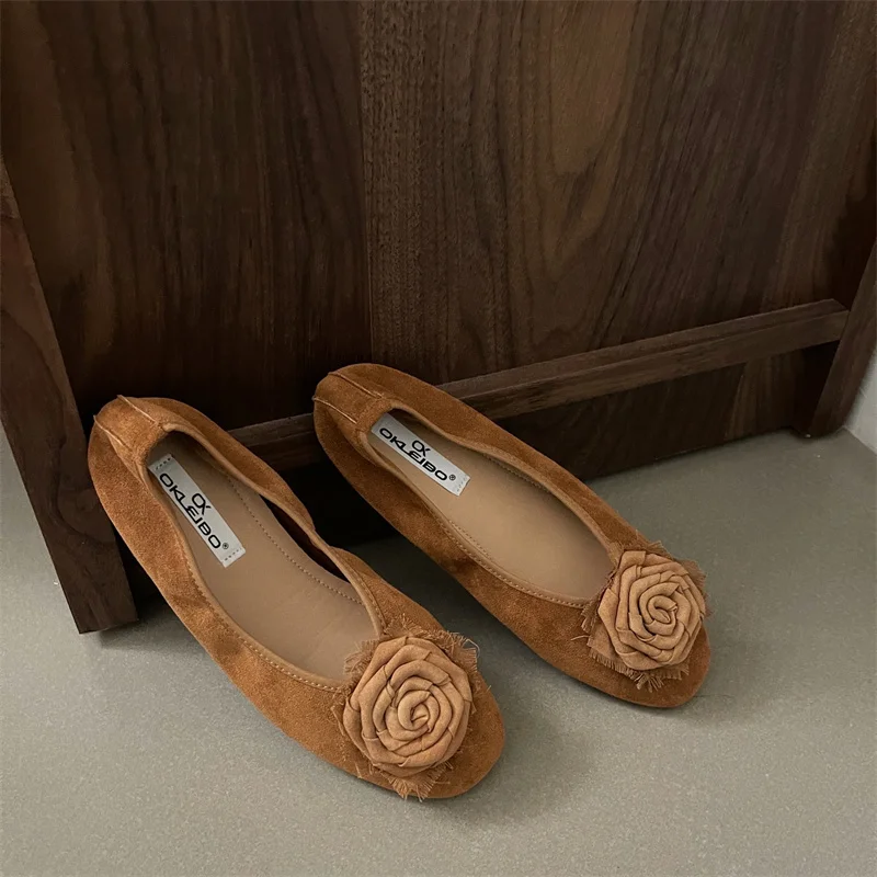 

suede flower soft flattie women shoes