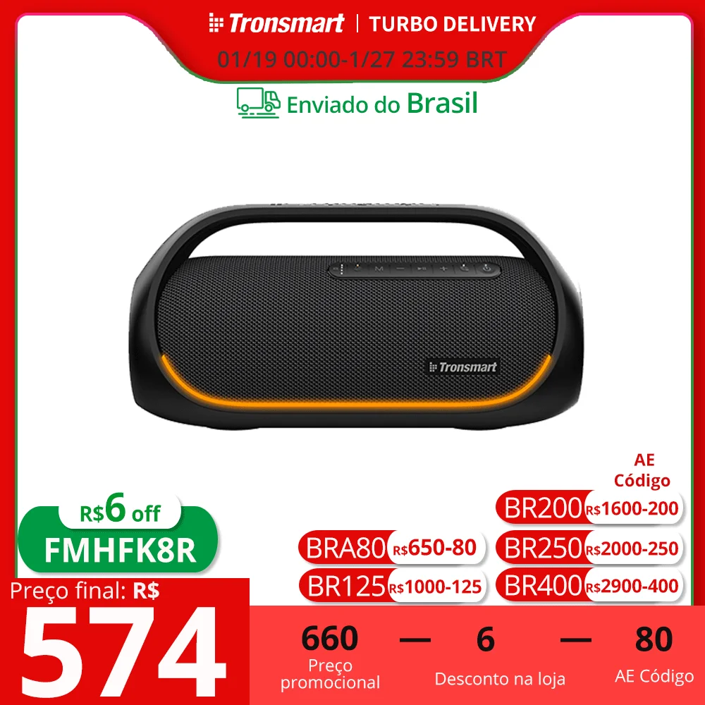 Tronsmart bang alto-falante bluetooth poderoso alto-falante de festa com áudio de alta resolução sem perdas, graves pesados, controle de aplicativo, alça portátil, 2023