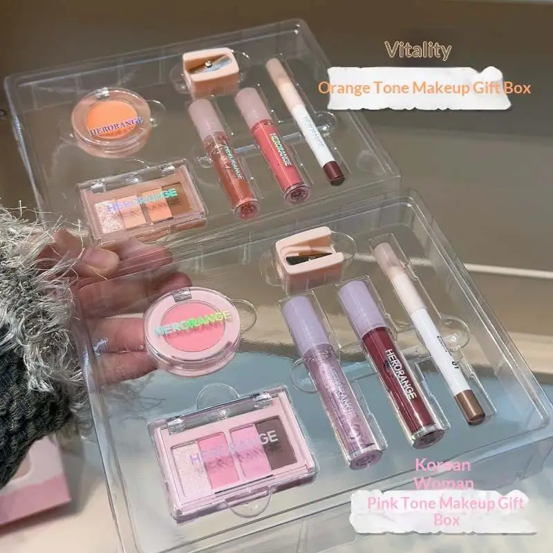 Conjunto de Maquiagem HERORANGE com 6 Peças Inclui Brilho Labial, Delineador, Blush, Sombra, Longa Duração, À Prova D'Água, Conjunto Cosmético