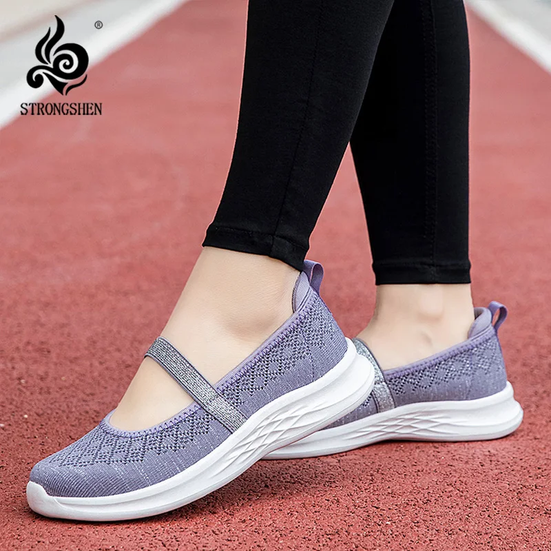 

STRONGSHEN Women's Vulcanized Casual Shoes Fashion Summer Light Slip-on Mesh Walking Flat Shoes Tenis Feminino Female Shoes