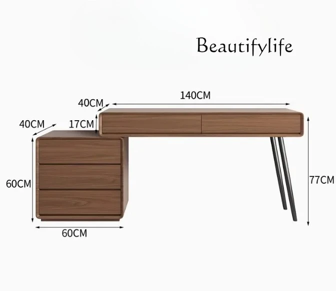 

French style Home desktop rotating desk modern minimalist walnut corner small apartment solid wood computer desk desk dresser