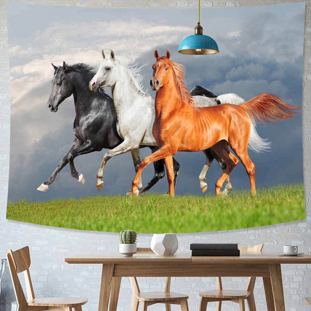 Elk Crane Pentium Horse Print Wall Hippie Tapestry Polyester Fabric Home Decor Rug Carpets Hanging Big Couch Blanket
