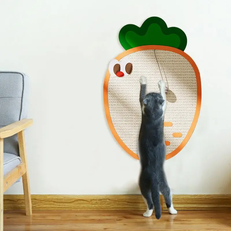 Wall Mount Cat Scratcher Carrot Shape Sisal Cat Scratch Pad For Home With Ball Wear-resistant Sofa Protection Scratch Pad