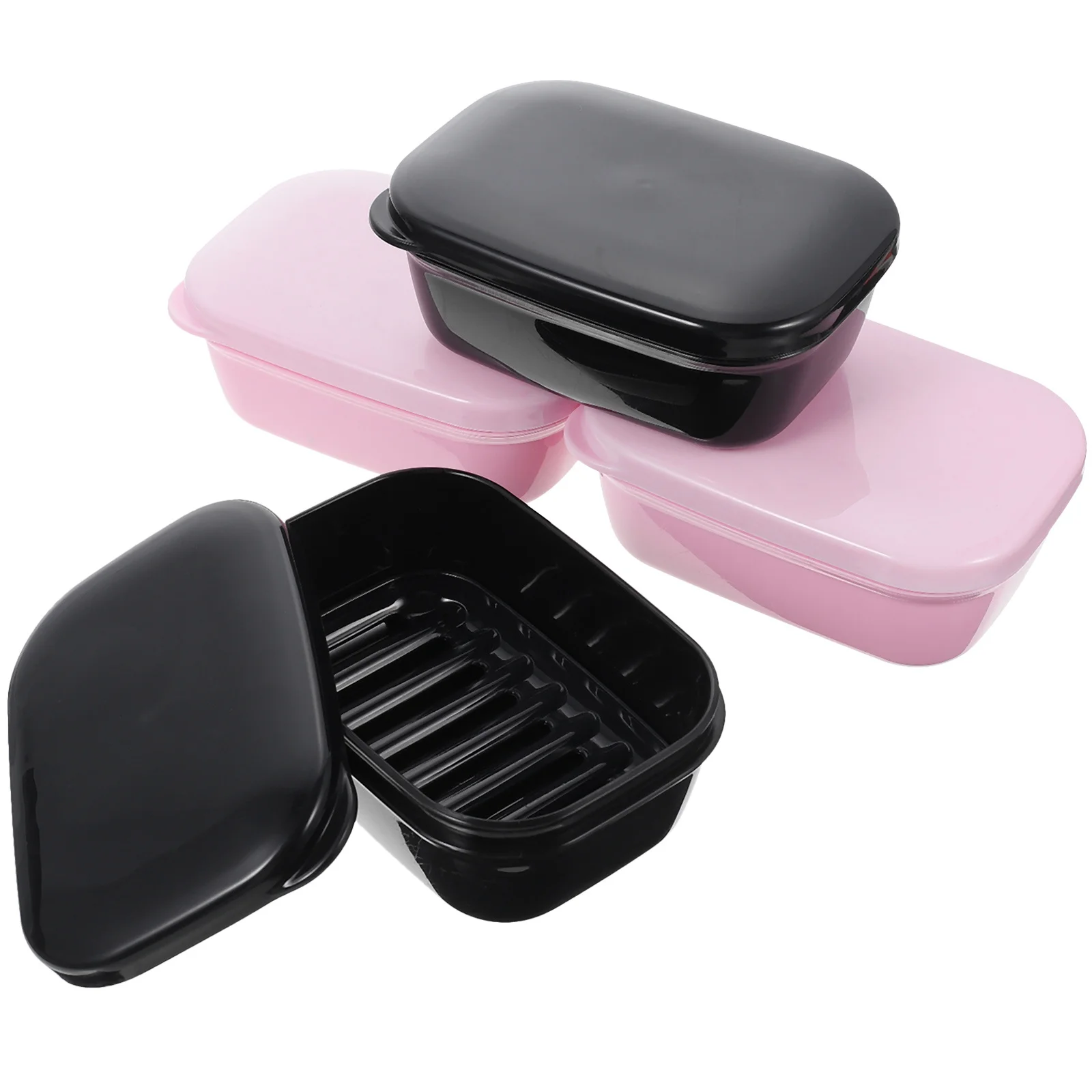

4pcs Travel Soap Box Plastic Double Layer Drainage Design Portable Storage Case For Outdoor Use Waterproof Lightweight