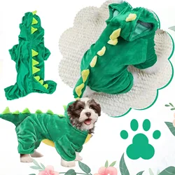 Halloween Dinosaur Dog Jumpsuit Elastic Dinosaur Transformation Costume Halloween Dog Costume Crystal Fleece