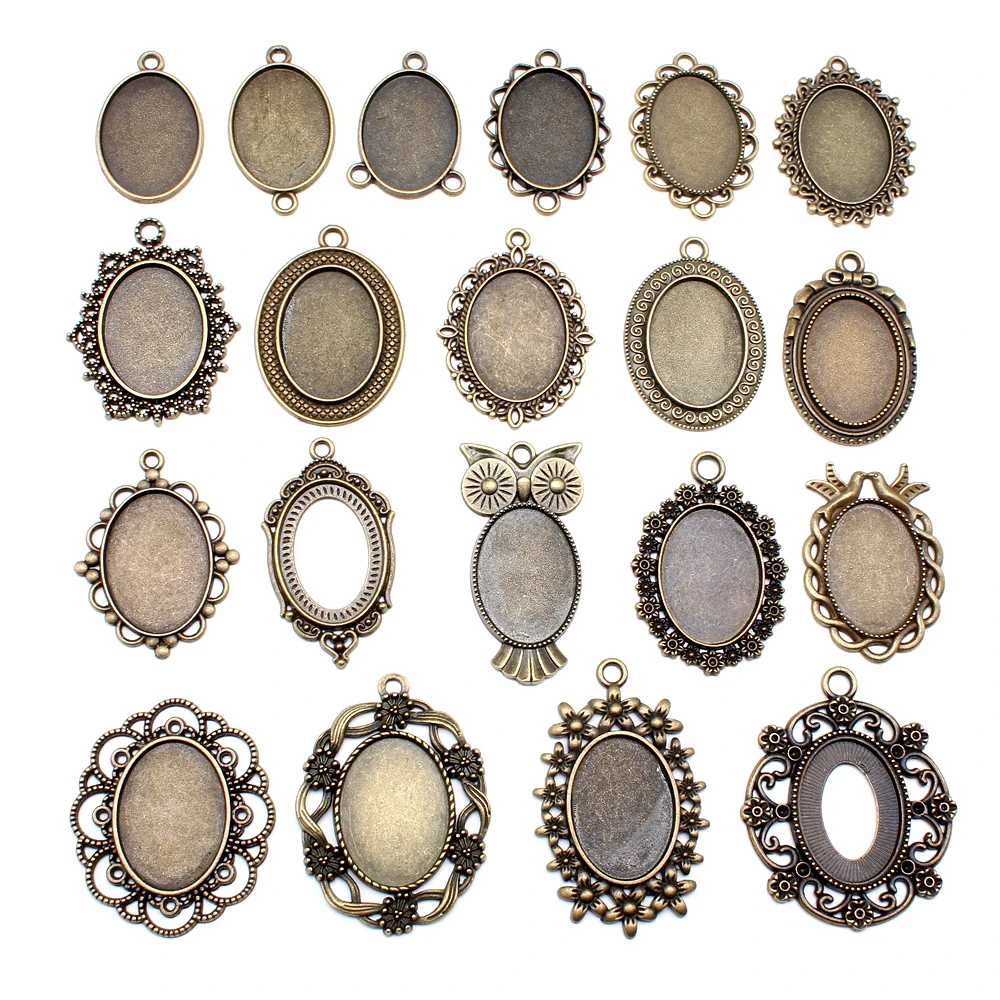 10 sztuk 18x25mm rozmiar wewnętrzny Vintage antyczny brąz kolor Cameo Cabochon ustawienie podstawy Charms wisiorek naszyjnik ustalenia