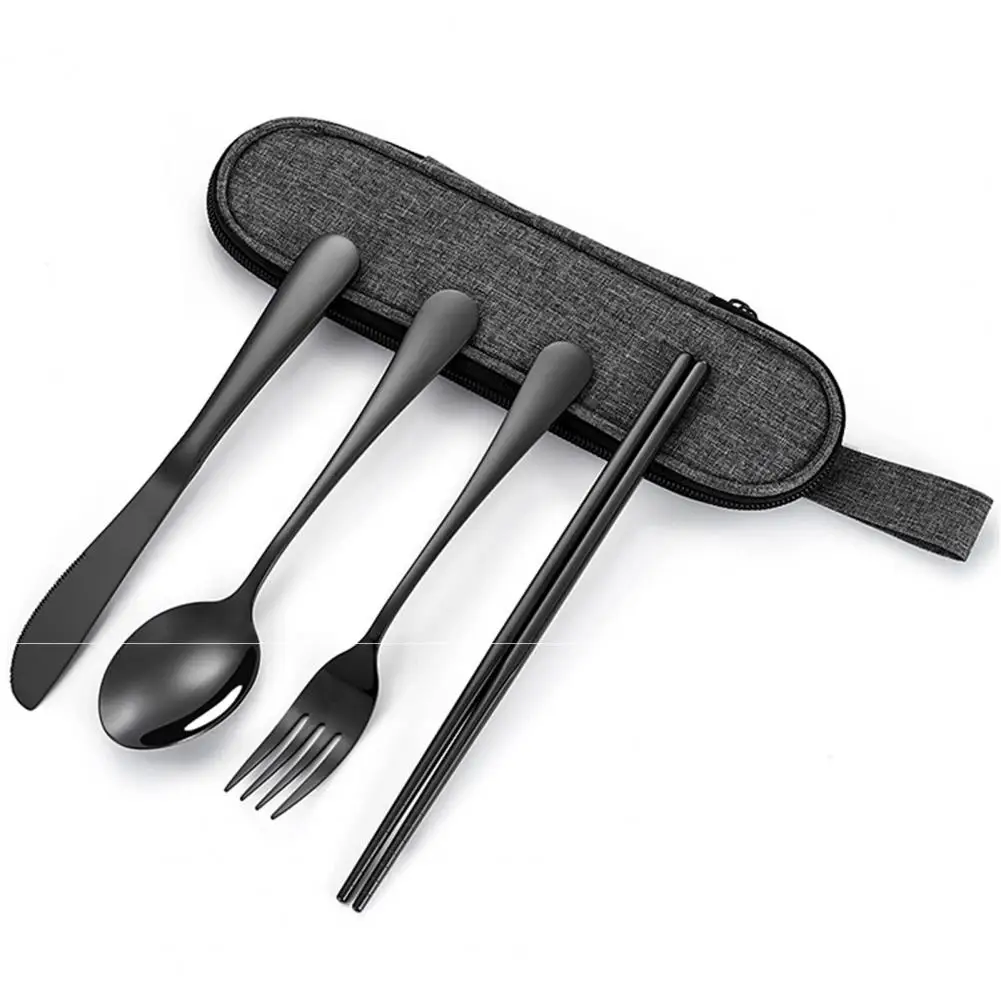 

Retro Tableware Elegant Chopsticks Knife Set Retro Stainless Steel Cutlery Set with Storage Bag Premium 4-piece Dinner for Home